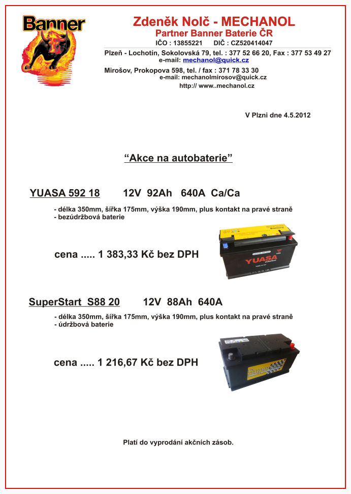 AKCE KVĚTEN - AUTOBATERIE YUASA, SUPERSTART