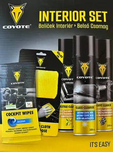 COYOTE Interior set- čistící ubrousky, čistič plastů, skel, čalounění a mikrovláknová utěrka.